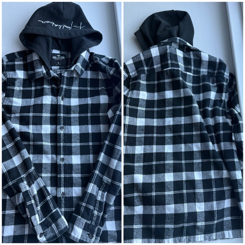 Hollister Plaid Flannel Hooded Button Down - Picture 2 of 7